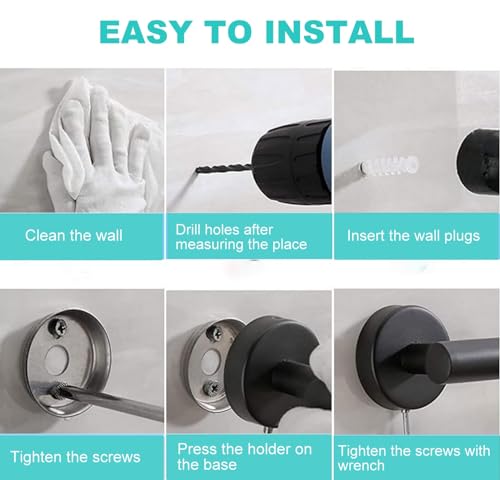 Aukomer Bathroom Hardware Set Towel Bar Set 7PCS â€“ Â® Upgraded Bathroom Hardware Accessories Set, SUS 304 Stainless Steel Bathroom Accessories Kit, Rustproof & Wall Mounted (Matte Black)