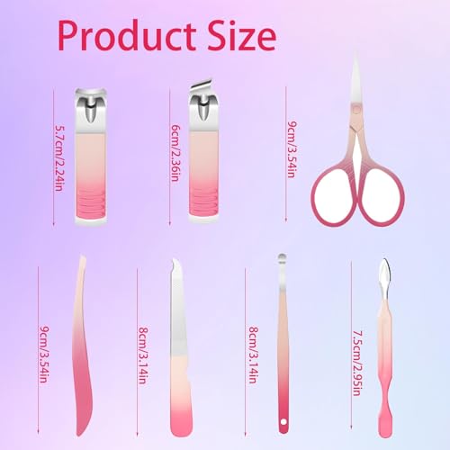 Azonee Manicure Set, 7 Pcs Stainless Steel Manicure Kit, Professional Nail Clipper Kit Pedicure Care Tools, Portable Travel Grooming Kit for Men and Women with Leather Case