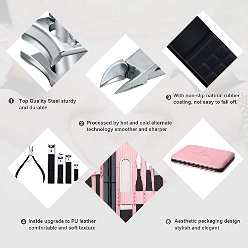 Keiby Citom Manicure Set Professional Nail Clippers Kit Pedicure Care Tools- Stainless Steel Women Grooming Kit 18Pcs for Travel or Home (Pink)