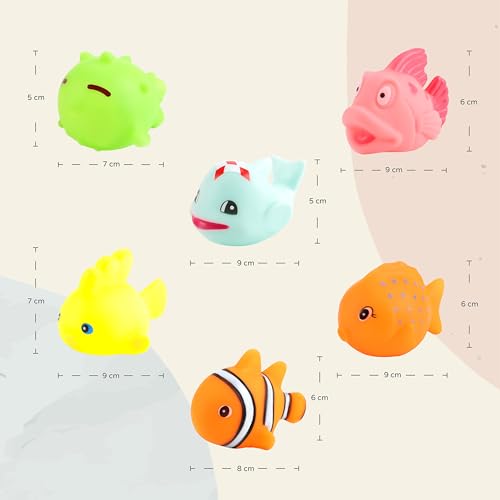 The Moon Brand Baby Sea Life Toys � 6Pcs Bath Fish Toys for Toddlers � Soft Baby Pool Accessories � Assorted Squeezable & Floating Aquatic Character Water Toys -Multi Color
