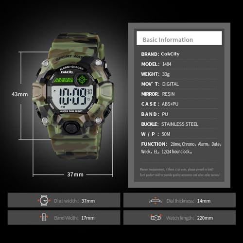CakCity Boys Camouflage LED Sports Kids Watch Waterproof Digital Electronic Military Wrist Watches for Kids with Silicone Band Alarm Stopwatch Watches Age 5-10