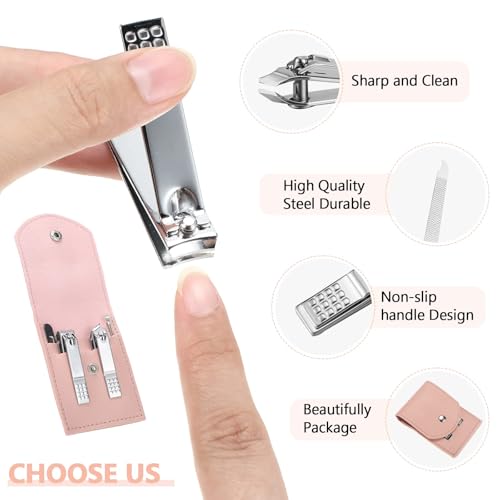 4 Sets Manicure Set Nail Clippers Pedicure Kit Stainless Steel Professional Pedicure Set Grooming Kits Nail Care Tools with Luxurious Travel Case for Nail Care