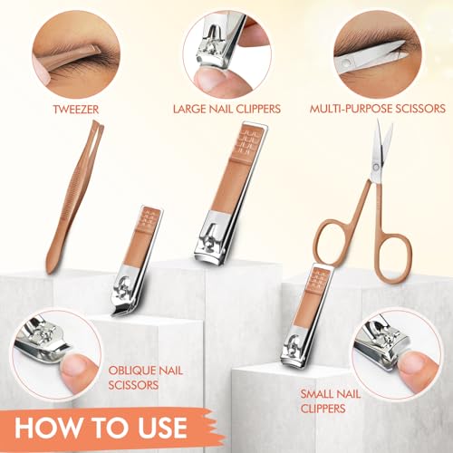 NINEMAX Manicure Set Nail Cutter Clipper Kit 16pcs Stainless Steel Rust Leather Case Sizes Pedicure for Women Men Travel Home Gift Giving Pink