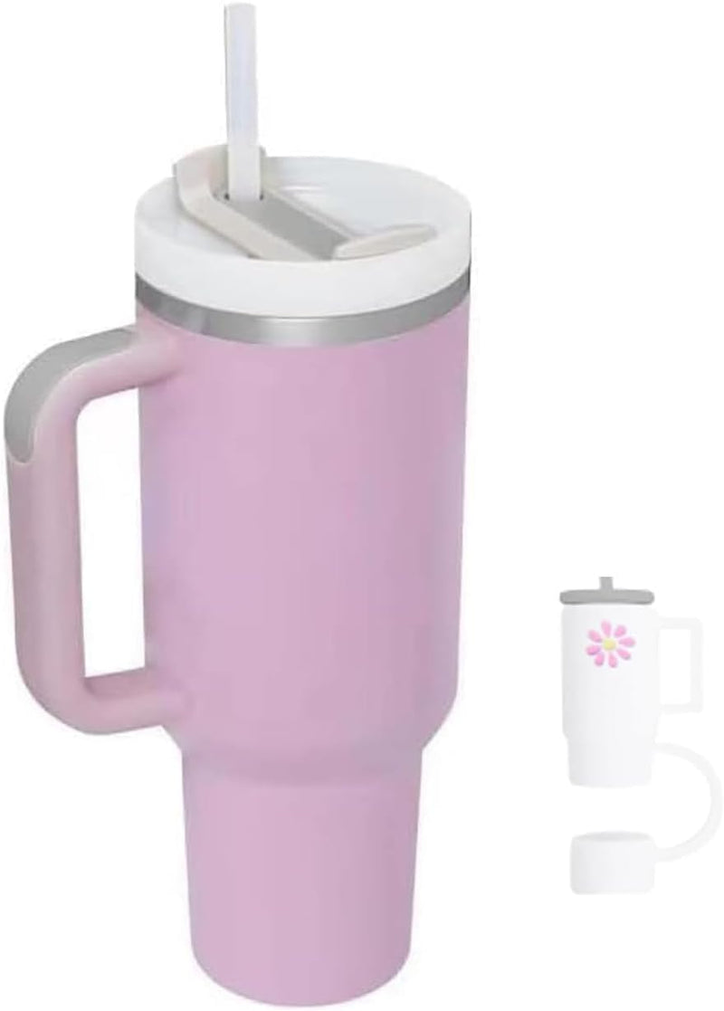 40 oz Insulated Tumbler with Handle and Straw, Insulated Travel Mug with Straw Cover, Stainless Steel Insulated Water Bottle,Dishwasher Safe, BPA Free Portable for Office Kitchen Travel (cream)