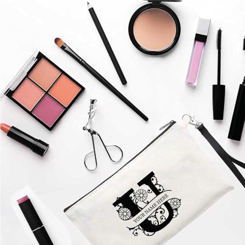 PRINTSHOP4ME Personalized Makeup Bag - Initial Monogram Cosmetic Pouch - Customizable Your Name - Monogrammed Makeup Pouch - Perfect for Travel Organizer - Cosmetic Bag for Women (N)