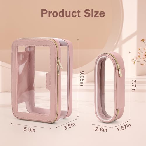 Soimeat Travel Clear Makeup Bag with Makeup Brush Bag, Leather Makeup Case Toiletry Bag, Portable Cosmetic Bag Case, Transparent Waterproof Cosmetic Organizer Storage Bag for Women, Black