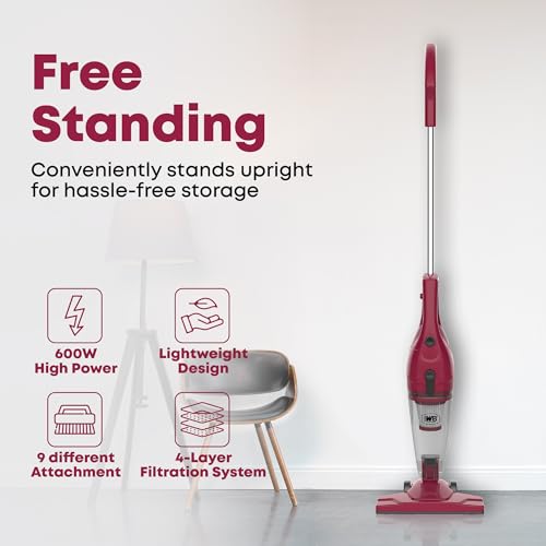 WB West Bayou 2-in-1 Handheld Stick Vacuum Cleaner - Lightweight, Powerful 600W Motor, 17000Pa Suction, 5M Long Cord, 0.8L Large Capacity, Central Filtration System for Home, Car, Kitchen