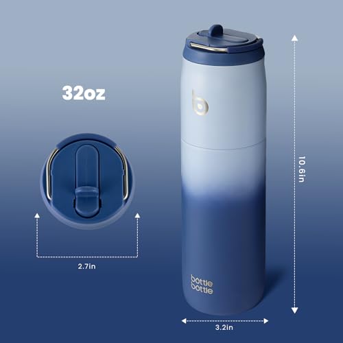 BOTTLE BOTTLE Stainless Steel Water Bottle with Straw and Lid, 32oz Vacuum Insulated Water Bottle Flask, Stay Cold for 24 Hrs, Hot for 12 Hrs, Leak-Proof Wide Mouth Sports water bottle, blue