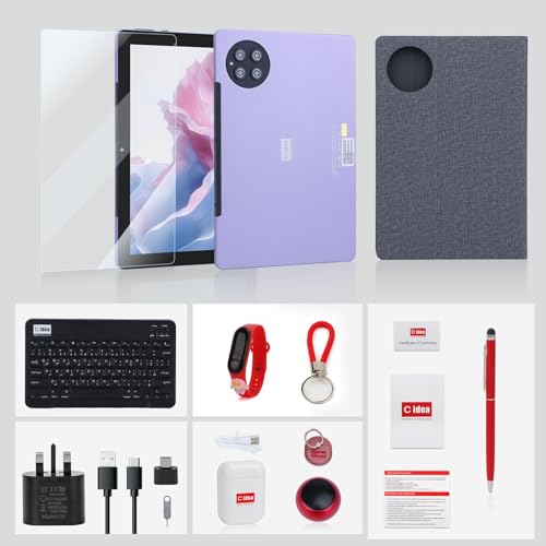 C idea 10 inch Tablet, Android 12.0 Tablet 8GB RAM ROM Storage 8MP흳 Cameras 10000mAh Battery Dual SIM Slot 800x1280 IPS HD Touchscreen Tablet PC with Case&Keyboard/WIFI/5GLTE CM7800(Purple)