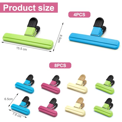 12 Pcs Food Clips, 2 Sizes Food Bag Clips for Food Storage, Reusable Food Clips Bag Sealing Clips, Freezer Bag Clips Air Tight Seal Grip Plastic Clips for Snacks Coffee Cereals Home Kitchen 4 Color