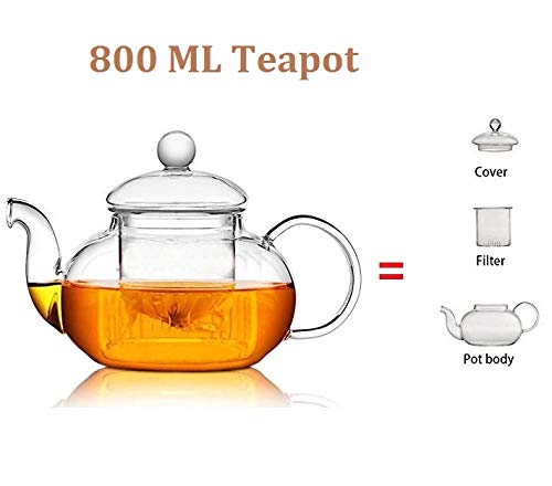 Lushh Borosilicate Heat-resistant Glass Tea Pot Set, Infuser Teapot 800 ML+ Tea Warmer+ 80 Ml Double Wall Cup 6pcs