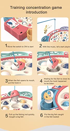Fishing Game Play Set,Magnetic Fishing Games with 55 Fish, 4 Poles, & Rotating Board w/ On-Off Music, Learning Math Balance, Educational Preschool Counting Set for 3 4 5 6 7 Year Old Boy Girl (pink)