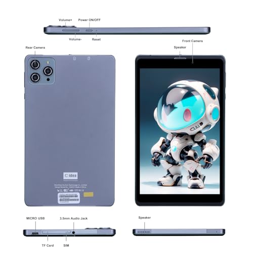 C idea 8 inch Tablet, Android 12.0 Tablet with SIM Card Slot Wifi/5G LTE 8GB RAM,512GB ROM Storage Dual 5MP Camera HD IPS Display, CM818(Gray)