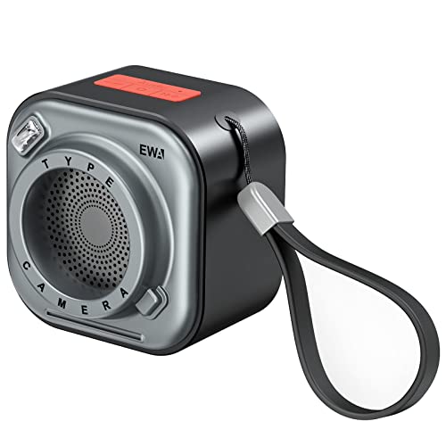 EWA Mini Wireless Bluetooth Speaker with Lanyard and Bass Radiator, Original Camera Shape, for TF Card, Small, But High Volume, Portable, for Home, Parties, Travel, Outdoor, Black