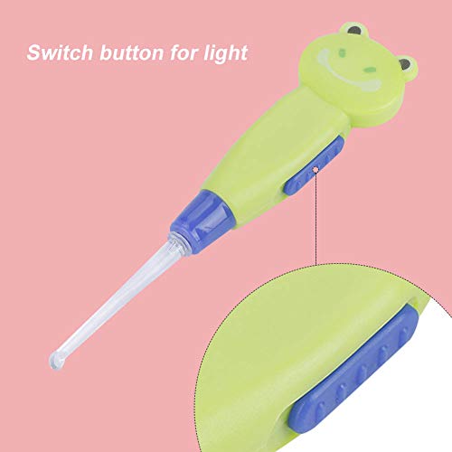 Nurnesy Electronic Ear Picker,Cute Cartoon LED Flashlight Earpick Earwax Remover with Scoop Tweezers Cleaner Care Tool (Green Frog Style)