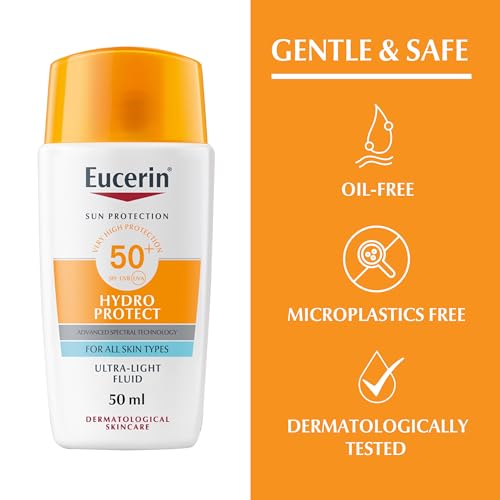 Eucerin Sunscreen Hydro Protect Face Ultra Light Fluid, High UVA/UVB Protection, SPF 50+, Suitable for Daily Use, Non sticky, Non Greasy, Suitable for All Skin Types, 50ml