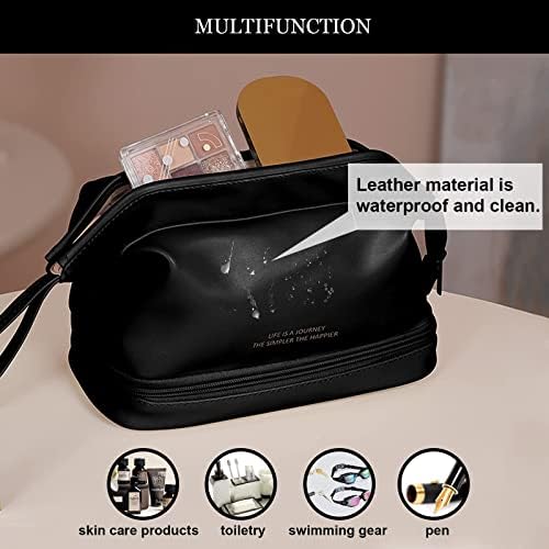 NAWOKEENY® Double Layer Cosmetic Bag - Large Capacity Portable Toiletry Bag for Travel, Makeup Organizer, PU Leather, Waterproof (Black)