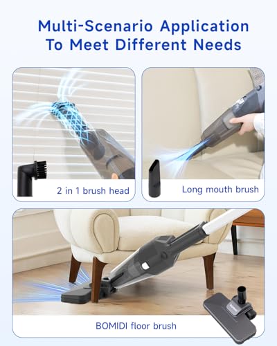 BOMIDI 17000Pa Ultra - Strong Handheld Vacuum Cleaner with 900mL Dust Cup, Quiet Suction, 5m Cable & Washable Filter - Ideal for Wood, Carpet, Tile Floors - Black