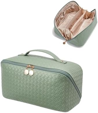 EACHY Travel Makeup Bag,Large Capacity Cosmetic Bags for Women,Waterproof Portable Pouch Open Flat Toiletry Bag Make up Organizer with Divider and Handle