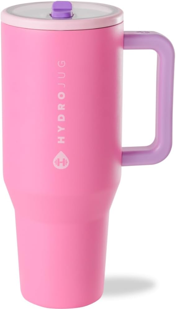 HydroJug Traveler - Modern 40 oz Tumbler with Handle & Simple Flip Straw - Car Cup Holder Friendly, Leak Resistant Water Bottle-Reusable Insulated Stainless Steel & Rubber Base - Gifts for Women & Men