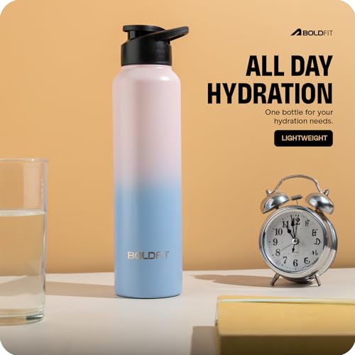 Boldfit Water Bottles Stainless Steel Water Bottle 1 litre Steel Water Bottles for School, Office, Home, Gym 1 litre Water Bottle for Men Leakproof, Rust free Steel Bottle -1000 ml Bottle Pink Blue