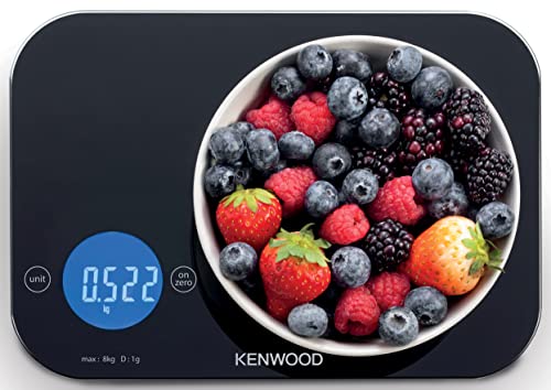 Kenwood Digital Kitchen Scale | Food Scale | Weighing Scale | Weight Scale | 8Kg/22lbs Capacity 4MM Tempered Glass, Touch Control, Tare/Zero Function, Auto Shut-Off (Batteries Included) WEP50.000BK