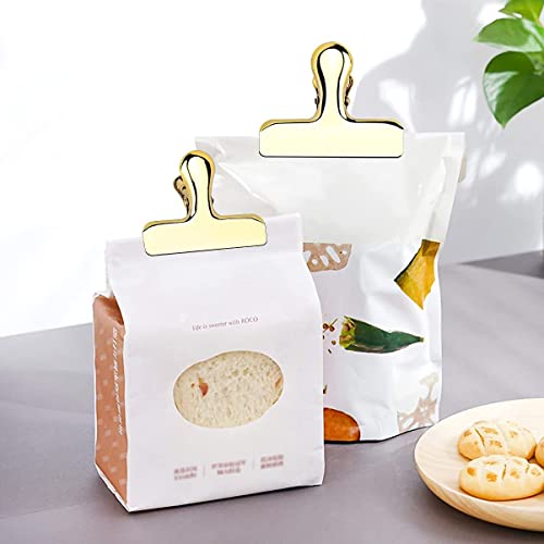 Bag Clips, 8Pcs Shiny Gold Bag Clips, Stainless Steel Heavy Duty Metal Bag Clip, Tightly Seals Chip, Coffee, Bread or Cereal Bags to Keep Food Fresh, For Home, Kitchen, Office, Pantry, Camping (Gold)