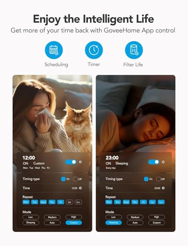GoveeLife - Smart Air Purifiers for Bedroom, HEPA Portable Filter with Alexa WiFi Control for Pets Pollen Hair Smells, 24dB Quiet Air Purifier with 3