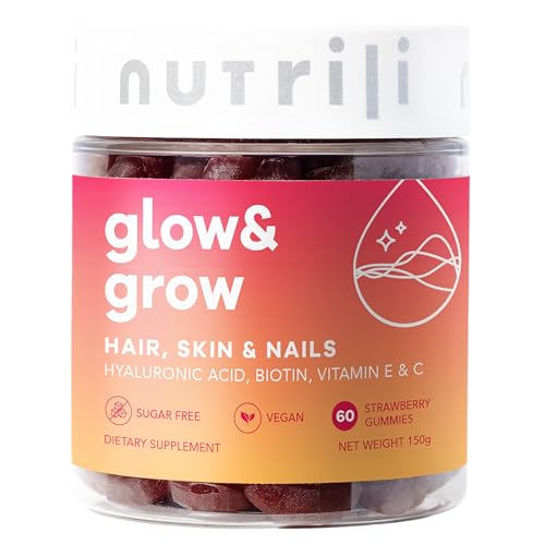 Nutrili Glow & Grow Sugar Free Vitamin Gummies (1 month) | Hair, Skin & Nails | With Hyaluronic acid, Biotin, Vitamin E & C