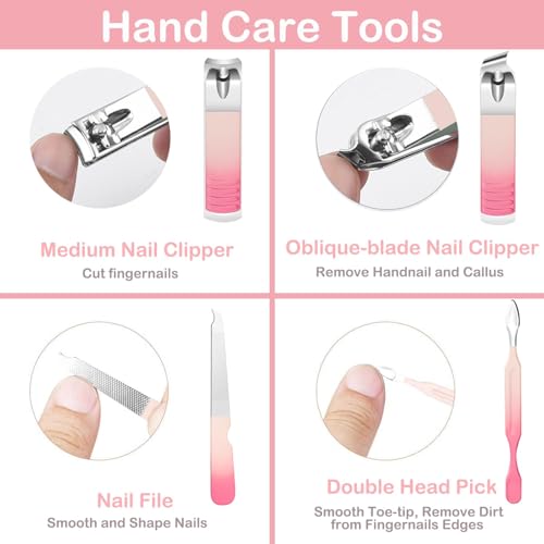 Azonee Manicure Set, 7 Pcs Stainless Steel Manicure Kit, Professional Nail Clipper Kit Pedicure Care Tools, Portable Travel Grooming Kit for Men and Women with Leather Case