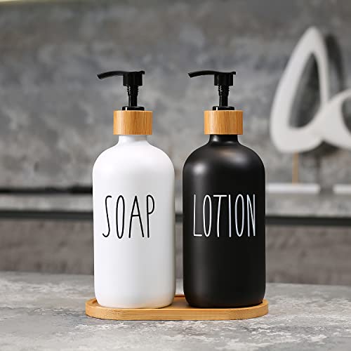 MOMEEMO Soap Dispenser Bathroom Set with Hand Soap & Lotion Dispenser, Suitable for Farmhouse Bathroom Decor, Black and White