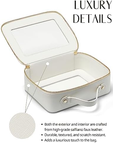 Small Cosmetic Bag for Purse Mini Makeup Bag for School Cute Clear Make Up Pouch for Travel Tiny Leather White Make Up Organizer Case for Backpack Toiletry Bag Waterproof Square Pouch with Zipper