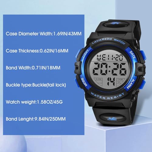 Kids Watch, Boys Watch, Digital Sport Outdoor Multifunctional Chronograph LED 50 M Waterproof Alarm Calendar Analog Watch, for Children with Silicone Band, Kids Gift, for 3-15 Year Old Boys(1 Pack)