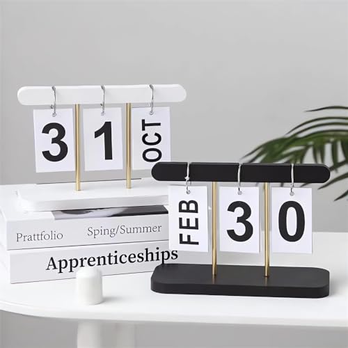 Azonee Flip Calendar For Desk, Wooden Perpetual Calendar With Large Display Daily Wooden Desk Calendar for Office, Home, Classroom, Reusable Office Desk Decor Desk Accessories (White)