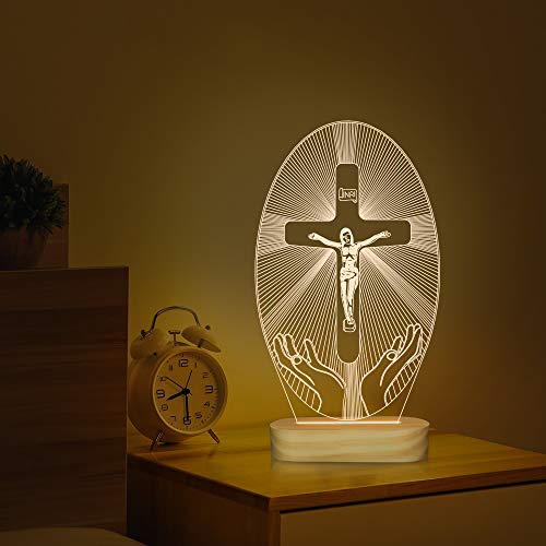Lightzz N/A 3D Illusion Lamp Jesus Cross Night Night,USB Power Warm Colors Bedside Lamp for Home Room Holiday Decor