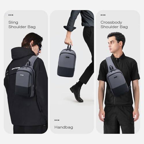 SPAHER Man Bag Sling Bag Backpack Mens Messenger Bag Chest Bag Waterproof Crossbody Shoulder Bag with USB Charging Port Daypack For Business Outdoor Sports Hiking Camping Travelling Cycling