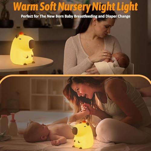 Capybara Night Light, LED Cute Silicone Squishy Animal Lamp, Dimmable Nursery Nightlight, Rechargeable Bedside Touch Lamp for Breastfeeding Toddler Baby Kids Kawaii Gifts Room Decor