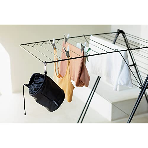 Brabantia x1 Premium Clothespin Storage Bag with Hanging Carabiner & Closing Cord (Random Color) Space Saving Organizer for Clothes Pins, Hangs on Clothesline/Drying Rack, Holds up to 150 Pins