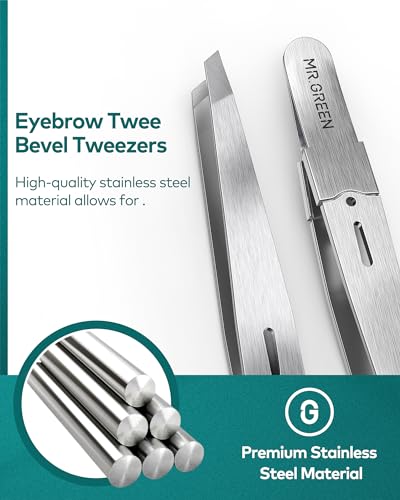 MR.Green Professional Precision Tweezers for Facial Hair and Eyebrows - Stainless Steel Slanted Hair Removal Tool for Women and Men