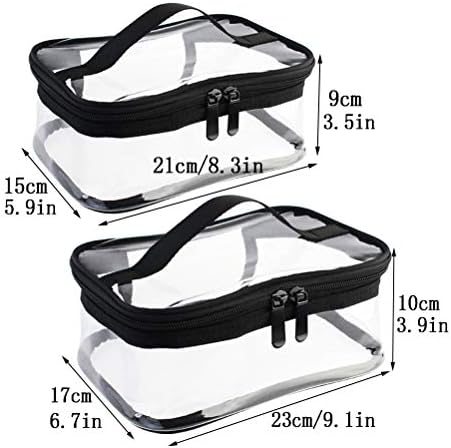 Wobe 2 Pack Premium Portable Clear Makeup Bag Zipper Waterproof Cosmetics Bag Travel Storage Carry Pouch PVC Zippered Toiletry Bag Organizers With Handle for Travel, Bathroom, Clear, M+L,