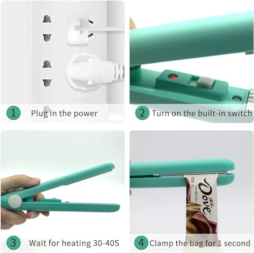 Mini Bag Sealer Heat Seal, 2 PACK Handheld Food Sealer Bag Resealer for Food Storage, Portable Smart Heat Sealer Machine with 45” Power Cable for Chip Bags, Plastic Bags, Snack Bags (green+purple)