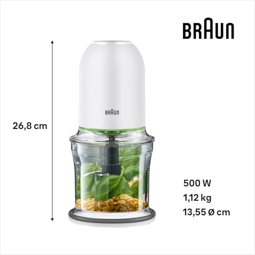 Braun MultiPractic 3 Chopper and Mincer | 2 Speed | 500 Watts | 500ml Bowl Capacity | Quad Blade System for Chopping | Ice Crushing | Mincing | Grinding | Pureeing - CH 3011 - White