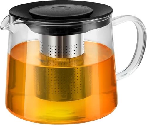 Azonee Glass Teapot With Removable Infuser, Heatproof Borosilicate Tea Maker, Stovetop Safe Kettle for Loose and Blooming Leaf (1000ml/33OZ)