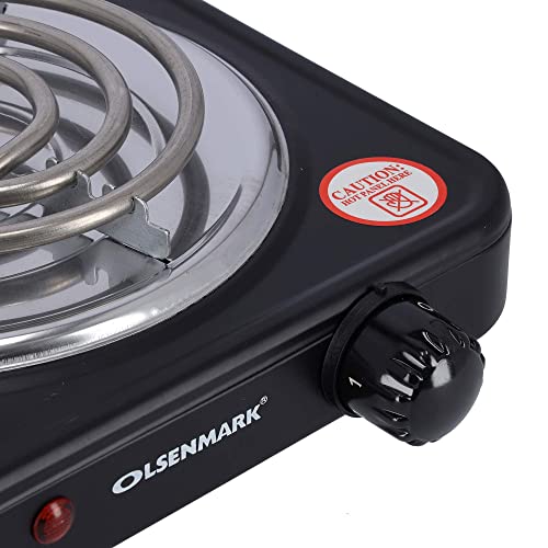 Olsenmark OMHP2278 Single Burner Electric Hot Plate, 1000W - Plate Diameter 185 mm - Variable Heat Settings - Overheat Protection - Light Indicator - Auto-Thermostat Control