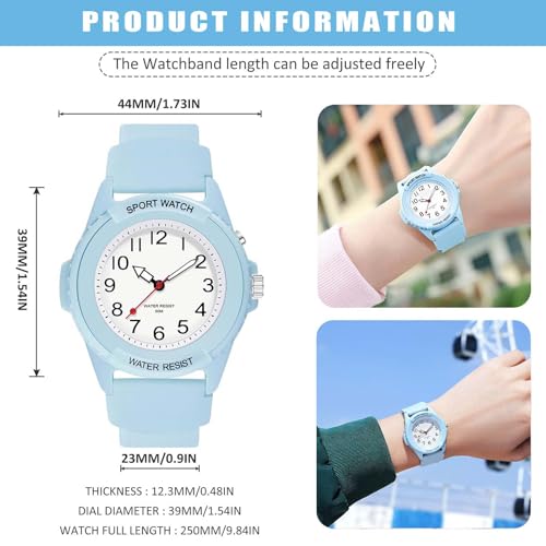 Wisfunlly Kids Analog Watch for Boys Girls, Waterproof Time Teaching Watch with Night Light, Teenager Children Watches Easy to Read and Learning Time for Children 6-18