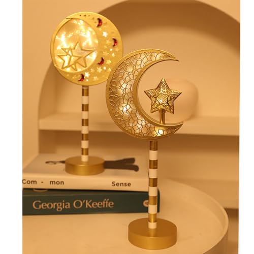 Goodern Ramadan Decorations Lights,Eid Mubarak Table Moon Lamp,Ramadan Kareem Crafts Night Light for Kids,Islamic Muslim Ornament Gifts,Gold Decorative Ramadan Lights with Moon Shape for Party Decor