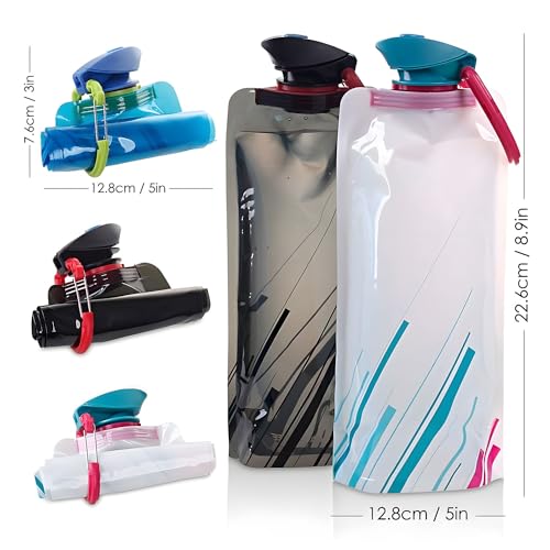 X spring Foldable Water Bottle, 3 Pack 700ml Leak Proof Silicone Collapsible Cup, Reuseable Expandable Foldable Sports Bottle, Collapsible Cups for Traveling Camping Hiking Kids Students