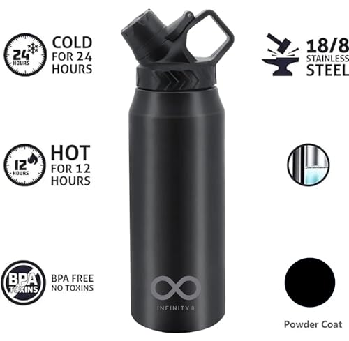 Water Bottle, Stainless Steel Flask, 950 ML/32 OZ, Double Wall Vacuum Insulated, Leak Proof, Hot and Cold, BPA Free, perfect for kids, school, office, gym and sports (Black)