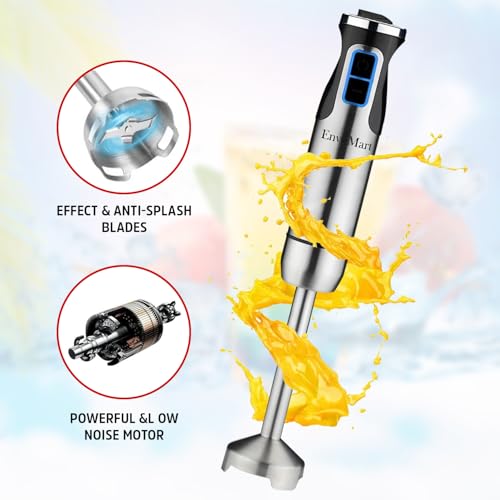 EnvoMart 800W 4-in-1 Hand Blender Set - 2-Speed Stick Mixer with Titanium Plated Stainless Steel Blade, 600ml Mixing Beaker and 860ml Food Chopper, and Whisk Attachment - Kitchen Mixer for Blending