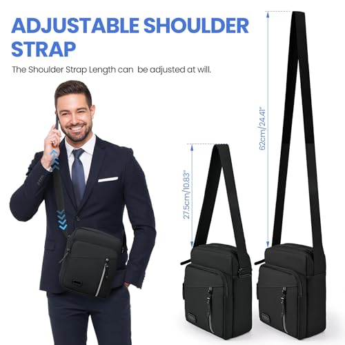 KASTWAVE Shoulder Bag Mens Crossbody Bag with Adjustable Strap Lightweight Waterproof Messenger Bag wiht Multiple Pockets Cross Body Bag for Daily Use Shopping Working Travel, Black